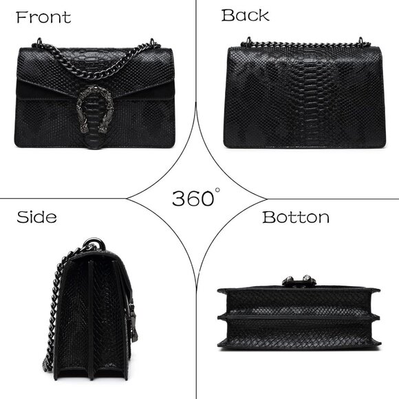 Snake Print Leather Blue Crossbody Bag for Women Chain Strap and Clutch Style - Picture 6 of 7